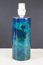 Prova ' Shatterline ' mid 20th C Italian resin table lamp of cylindrical form, in Kingfisher Blue,