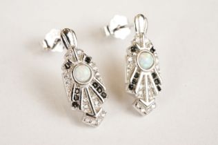 Pair of Silver CZ and Opal Drop Earrings