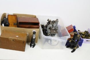 Group of microscopes and slides to include a Beck London, part complete microscopes, Wray London