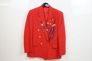 Butlins red blazer jacket, size 36R, with Butlins buttons, name badge and 20 Butlins 1960's pin