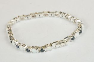 Silver Opal and Sapphire Line Bracelet