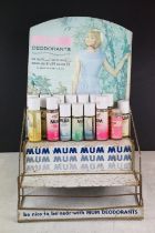Advertising - ' Mum Deodorants ' shop display stand with 15 deodorants (Pink Rose, Lemon, Blue