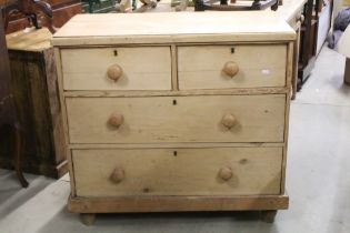 Victorian Pine Chest of Two Short over Two Long Drawers, 92cm wide x 46cm deep x 85cm high