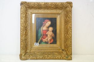 Continental School, Madonna and Infant, oil on board, 23.5cm x 18cm, gilt framed and glazed