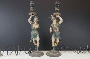 Pair of late 19th century Egyptian Revival cold painted spelter converted candlestick figural