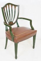 Simon Loscertales Bona of Zaragoza (Spanish), Sheraton style Green Lacquered and Gilt Elbow Chair