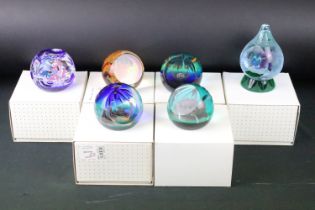 Six Caithness glass paperweights to include Burning Bush by Helen MacDonald (70/75), Dream Lovers by