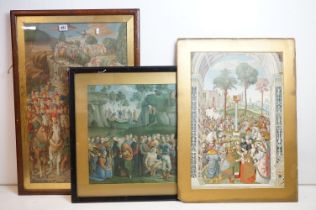 After Benozzo Golozzi, Procession of the Magi, coloured lithograph, 75.5 x 47cm, framed and