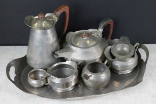 Hampden Pewter four-piece tea set (teapot, hot water jug, milk jug & sugar bowl), together with a