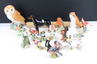 Collection of mostly ceramic birds to include Beswick, Royal Worcester, Royal Adderley, Goebel, a