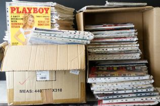 Large collection of over 125 Playboy adult magazines, dating from the 1970s - 2000s. (4 boxes)