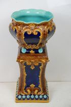 Late 19th / early 20th century Wardle majolica jardiniere & stand, with relief moulded Acanthus leaf