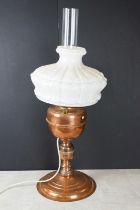 Early 20th Century Edwardian copper oil lamp base having a knopped column with a moulded opaline