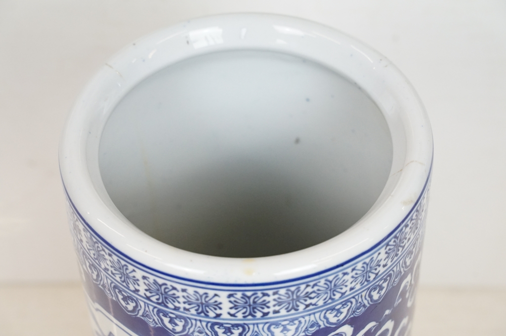 20th Century Chinese blue & white pottery stick stand, of cylindrical form, decorated with - Image 7 of 9