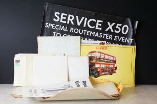 Collection of bus related advertising and ephemera to include 1980s advertising stickers and