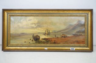 19th century Continental School, study of boats by the shore, oil on canvas, monogrammed lower right