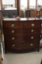 Early 19th century Mahogany Bow Front Chest of Two Short over Three Long Drawers, 107cm long x