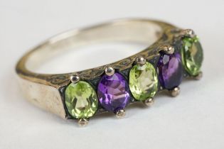 Dress Ring of Amethyst and Peridots