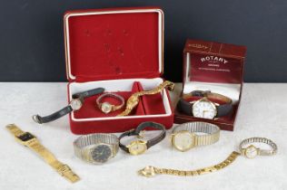 Collection of ten ladies & gents wristwatches to include Rotary (featuring a boxed example with