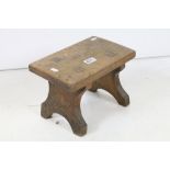 19th century Rustic Pine Stool, 30cm long x 21cm high together with a Kitchen Pine Egg Holder and