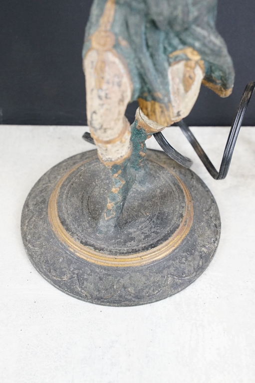 Pair of late 19th century Egyptian Revival cold painted spelter converted candlestick figural - Image 9 of 10