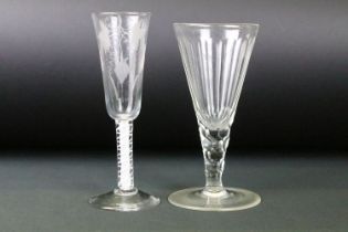 Two antique glasses to include an 18th Century ale glass with double series air twist stem with