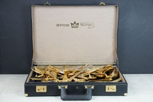 Solingen 24ct gold plated cutlery canteen in a leather carry case.