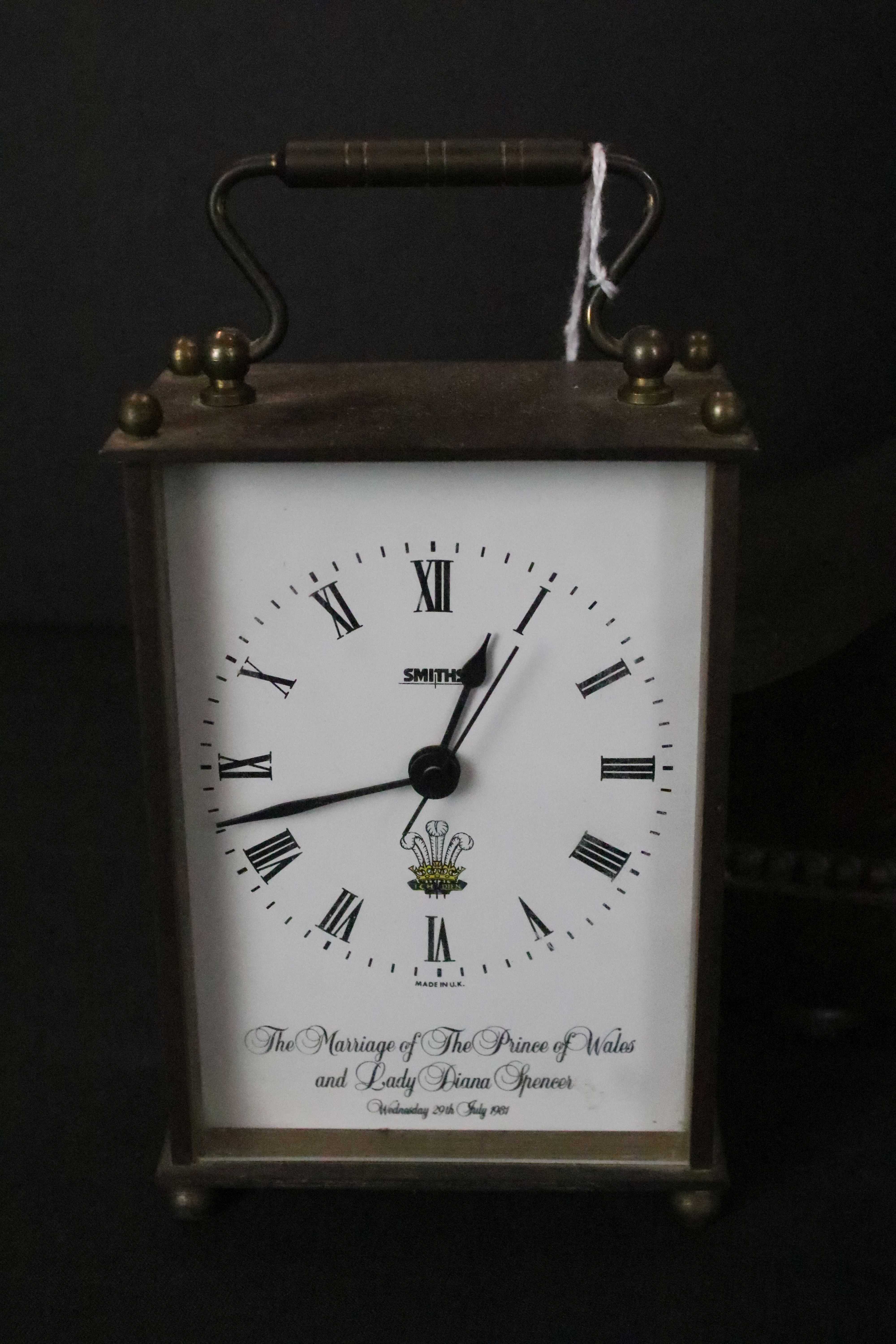 Early 20th Century oak Napoleons hat mantle clock together with a Smiths Price Charles and Diana - Image 2 of 6