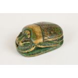 Egyptian Scarab Beetle bead / seal, in a green finish, with carved detail to reverse. Approx 3cm