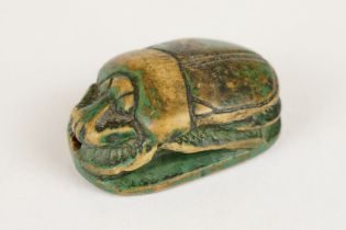 Egyptian Scarab Beetle bead / seal, in a green finish, with carved detail to reverse. Approx 3cm