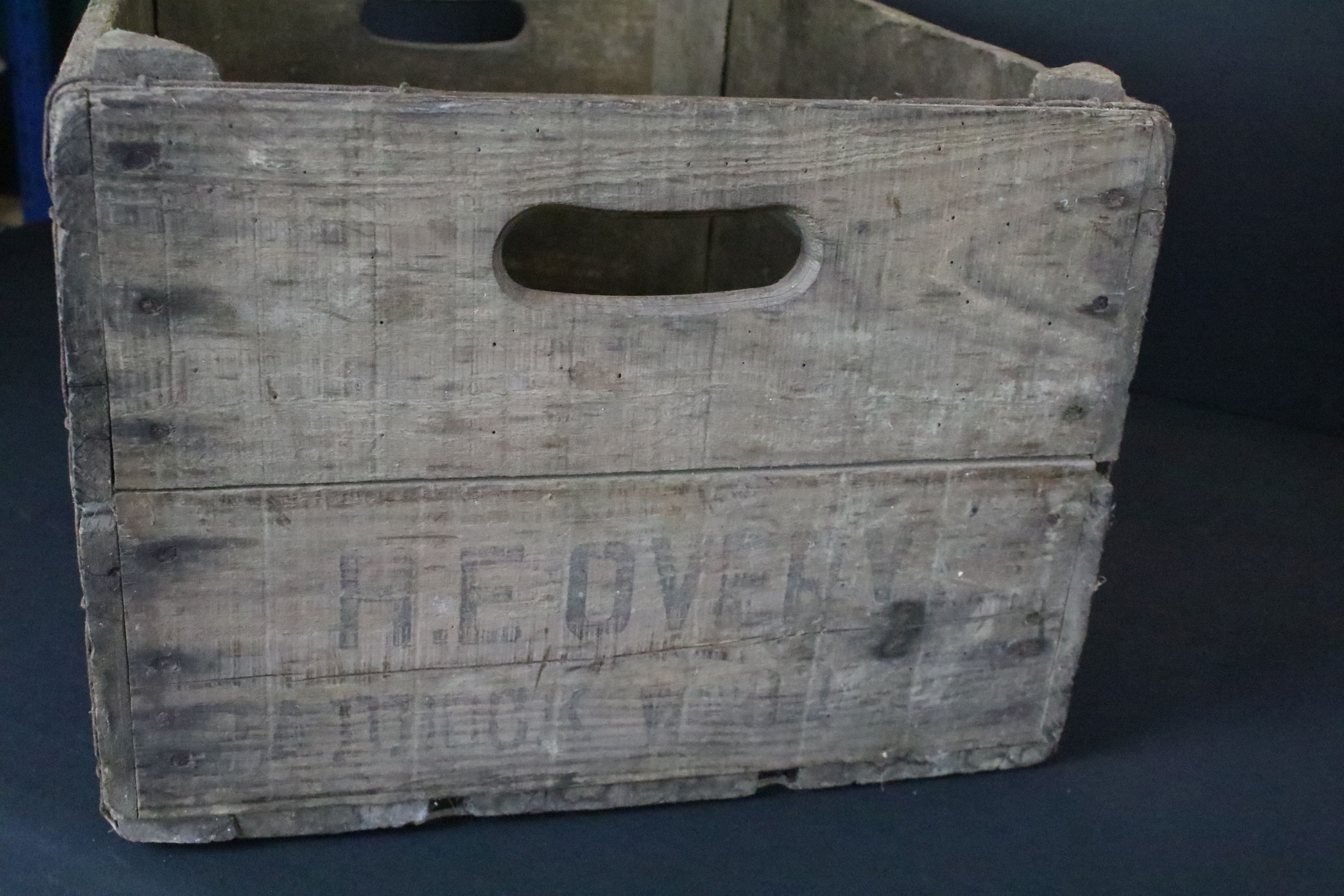 20th Century industrial advertising crate for H E Overy together with a brass bound wooden stick / - Image 4 of 4