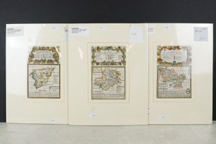 Three 18th century maps, comprising: Denbighshire, featuring The Road from Glocester to Coventry,