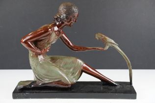 Art Deco Figure of a Lady feeding a Bird, approx 39.5cm wide