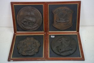 Four bronzed resin relief-moulded plaques, comprising: Lord Nelson, 27cm diameter, The Mayflower