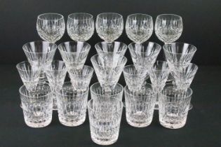 20th century cut crystal drinking glasses to include 5 Waterford Crystal hock glasses (19cm high), 6