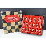 Ajedrez Helenico cast metal chess set in the form of figures from ancient Rome within original box.