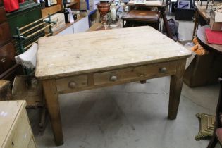 19th century Pine Kitchen Bakery or Work Table with three drawers to side and raised on