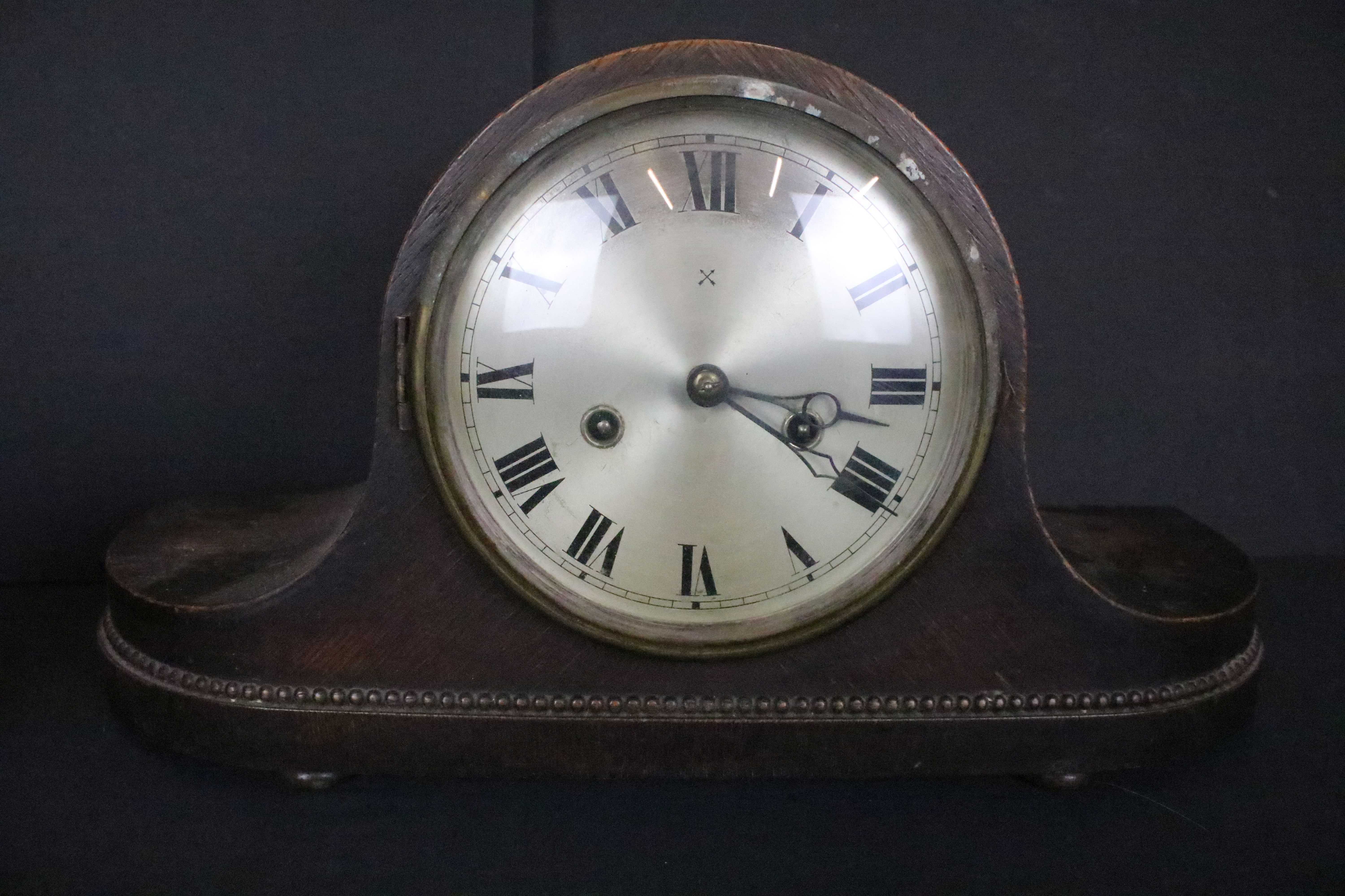 Early 20th Century oak Napoleons hat mantle clock together with a Smiths Price Charles and Diana - Image 4 of 6