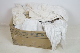 Collection of 19th Century clothing to include linens children's smocks, ladies satin skirt and