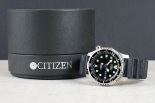 Citizen Automatic 200M stainless steel divers watch, with day/date aperture at 3 o'clock, rubber