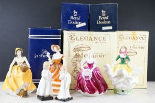 Eight porcelain figurines to include 5 x Coalport Ladies of Fashion (Constance, Lynne, Amanda,