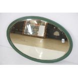 Green Painted Oval Mirror, 81cm x 57cm