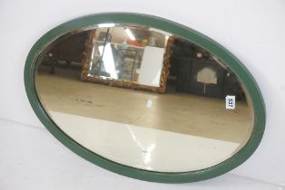 Green Painted Oval Mirror, 81cm x 57cm