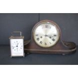 Early 20th Century oak Napoleons hat mantle clock together with a Smiths Price Charles and Diana