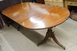 Regency style Mahogany Twin Pedestal Dining Room table with two additional leaves, 236cm long (fully