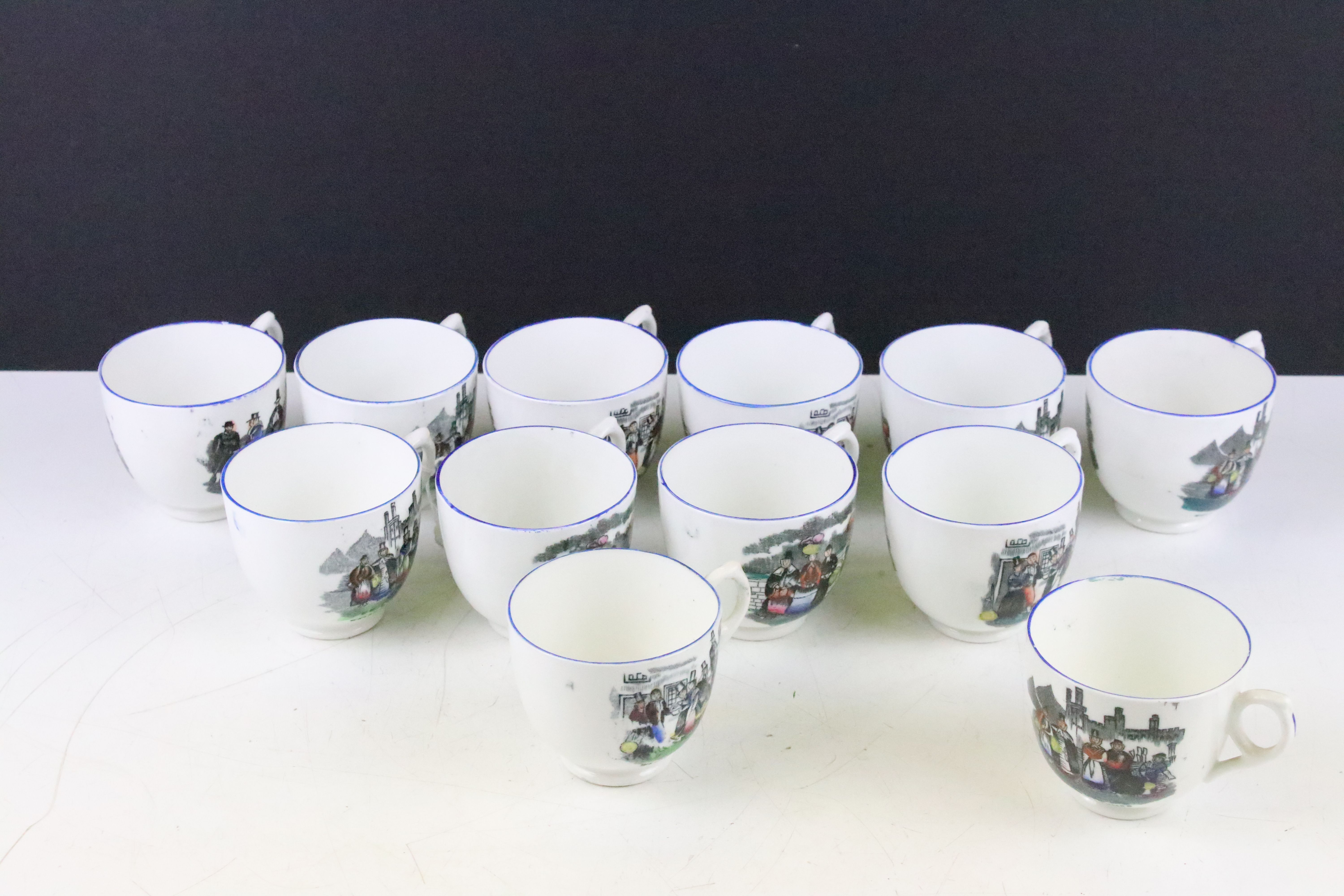 Staffordshire Pottery ' Welsh Costumes ' transfer printed tea set for 12, to include 12 teacups & - Image 5 of 6