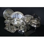 Collection of 20th Century silver plate to include spirit kettle, boiled egg stand, lidded tureen