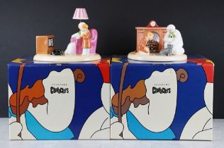 Two boxed Coalport Characters 'The Snowman' ltd edn porcelain figure groups with certificates, to