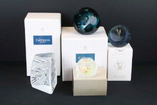 Four Caithness paperweights to include Into The Light, Enigma Glacier, Five to Midnight (87/150) and