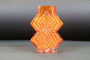 Whitefriars glass vase double diamond tangerine glass vase. Measures 16cm tall.